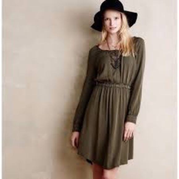 Anthropologie Holding Horses Ruffle Dress size 6 moss green - Picture 5 of 7